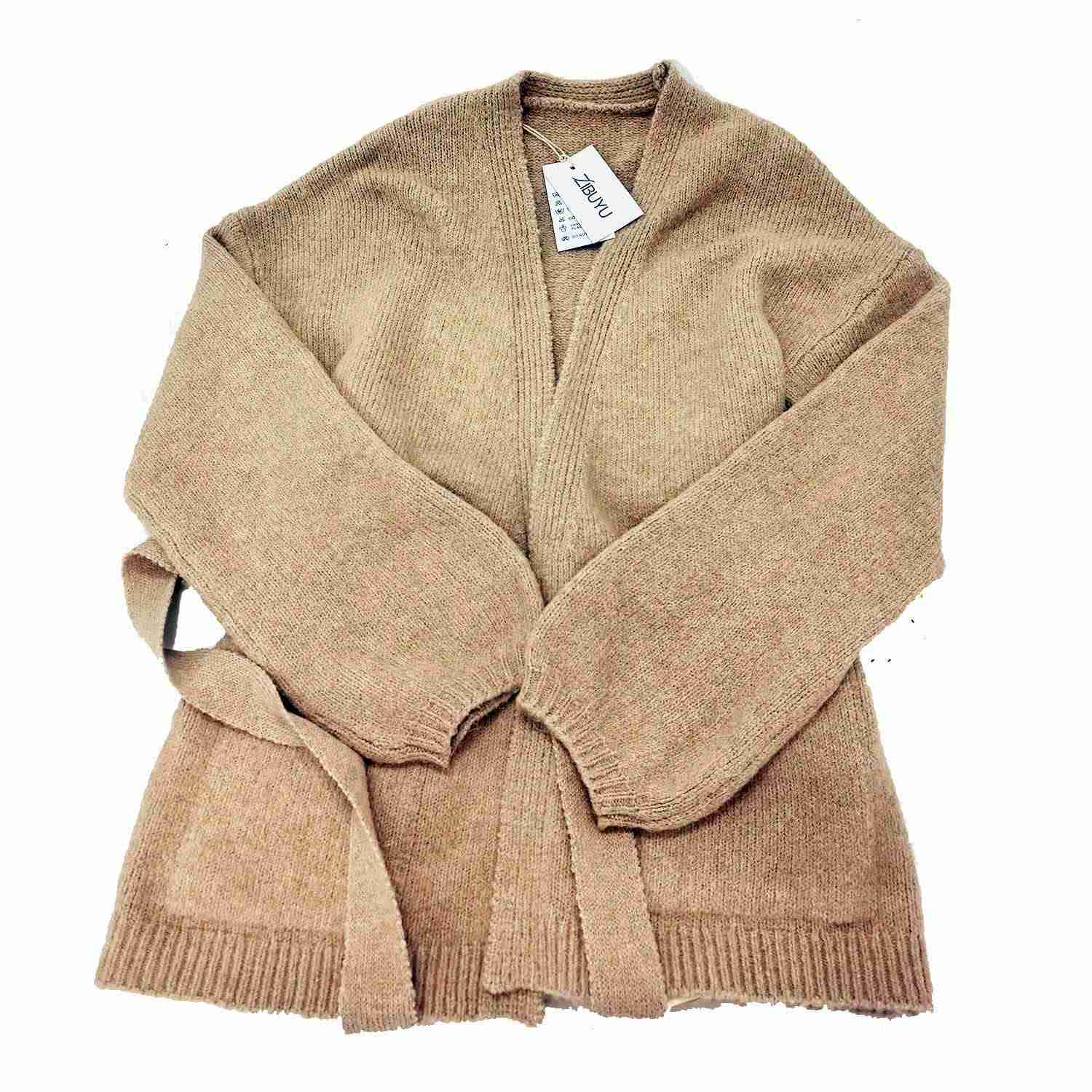 ZIBUYU Womens Oversized V Neck Sweaters Chunky Knit Lantern Long Sleeve Fall Winter Slouchy Tunic Sweater Tops